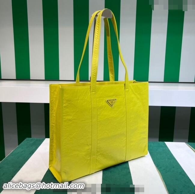 Top Design Prada Large Antique Nappa Leather Tote Bag 1BG460 Yellow 2023