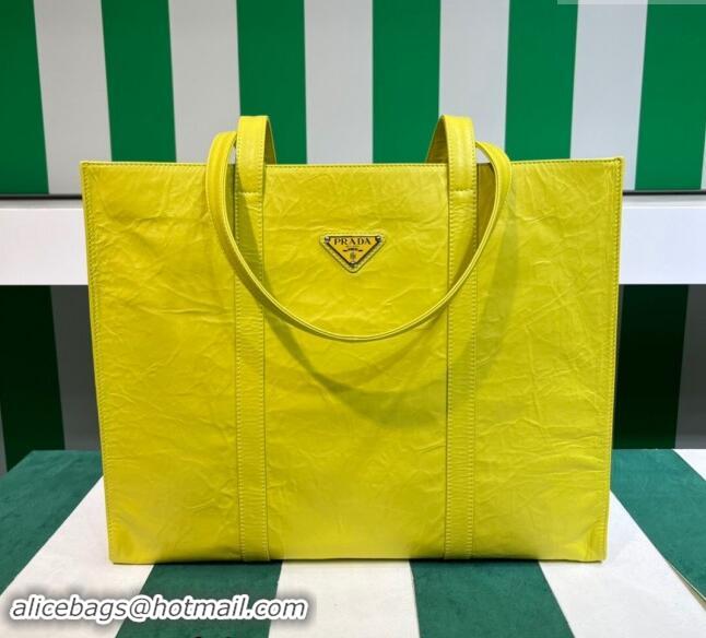 Top Design Prada Large Antique Nappa Leather Tote Bag 1BG460 Yellow 2023