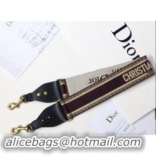 Top Quality Dior 'Christian Dior' Embroidered Strap D8442 Burgundy/Beige