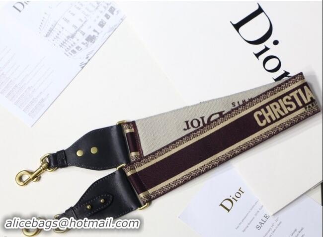 Top Quality Dior 'Christian Dior' Embroidered Strap D8442 Burgundy/Beige