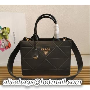 Well Crafted Prada Small Leather Symbole Tote Bag with Topstitching 1BA379 Black 2023