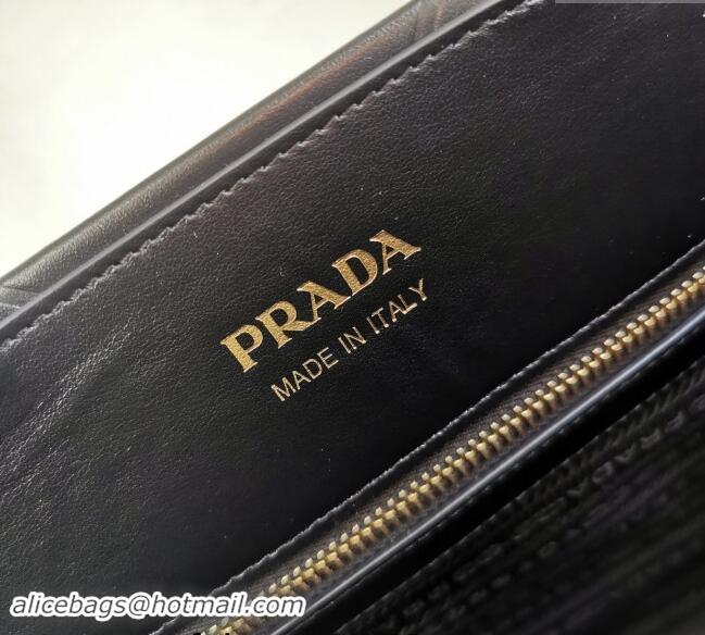 Well Crafted Prada Small Leather Symbole Tote Bag with Topstitching 1BA379 Black 2023