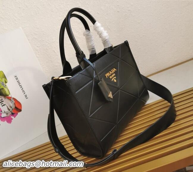 Well Crafted Prada Small Leather Symbole Tote Bag with Topstitching 1BA379 Black 2023