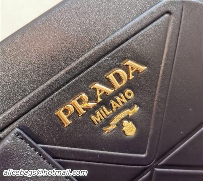 Well Crafted Prada Small Leather Symbole Tote Bag with Topstitching 1BA379 Black 2023