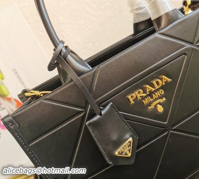 Well Crafted Prada Small Leather Symbole Tote Bag with Topstitching 1BA379 Black 2023