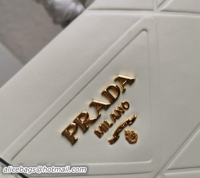 Super Quality Prada Small Leather Symbole Tote Bag with Topstitching 1BA379 White 2023