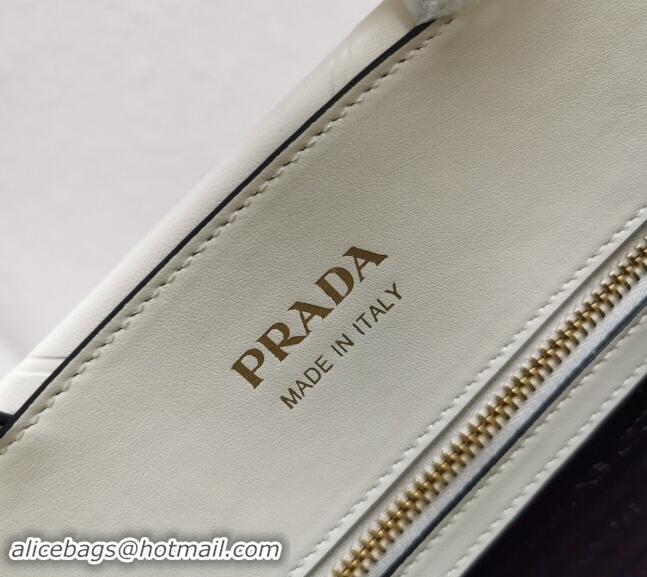 Super Quality Prada Small Leather Symbole Tote Bag with Topstitching 1BA379 White 2023