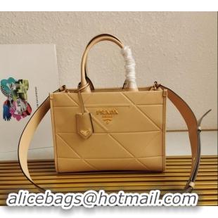 Market Sells Prada Small Leather Symbole Tote Bag with Topstitching 1BA379 Beige 2023