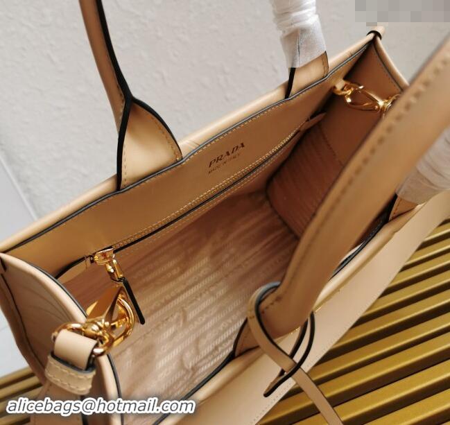 Market Sells Prada Small Leather Symbole Tote Bag with Topstitching 1BA379 Beige 2023