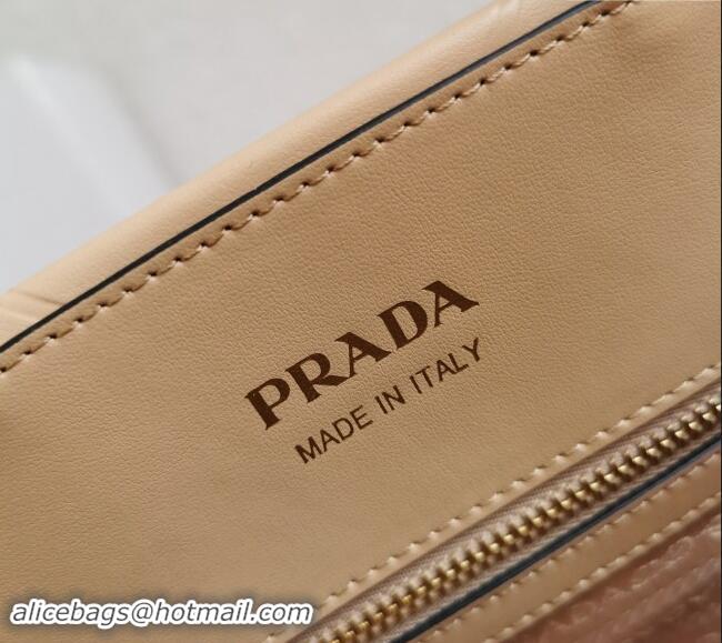 Market Sells Prada Small Leather Symbole Tote Bag with Topstitching 1BA379 Beige 2023