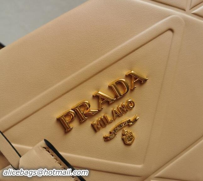 Market Sells Prada Small Leather Symbole Tote Bag with Topstitching 1BA379 Beige 2023