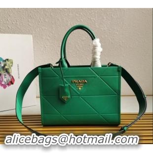 Best Price Prada Small Leather Symbole Tote Bag with Topstitching 1BA379 Green 2023