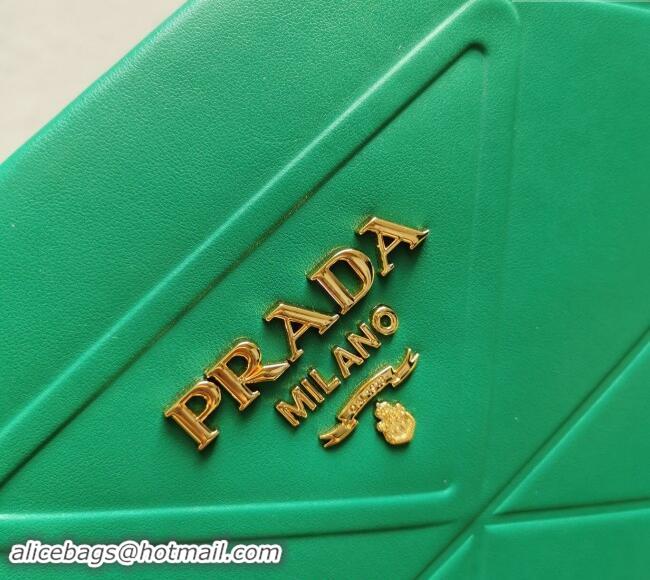 Best Price Prada Small Leather Symbole Tote Bag with Topstitching 1BA379 Green 2023