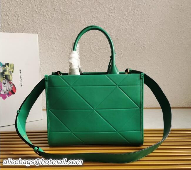 Best Price Prada Small Leather Symbole Tote Bag with Topstitching 1BA379 Green 2023