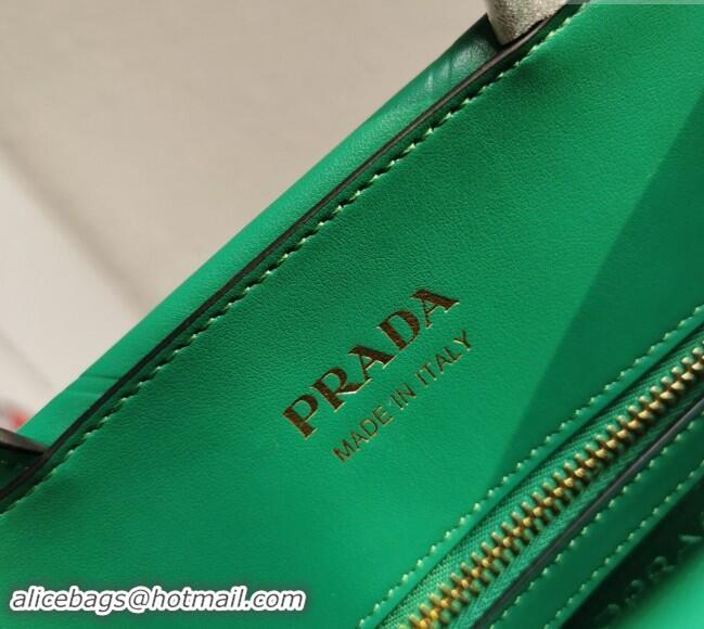 Best Price Prada Small Leather Symbole Tote Bag with Topstitching 1BA379 Green 2023