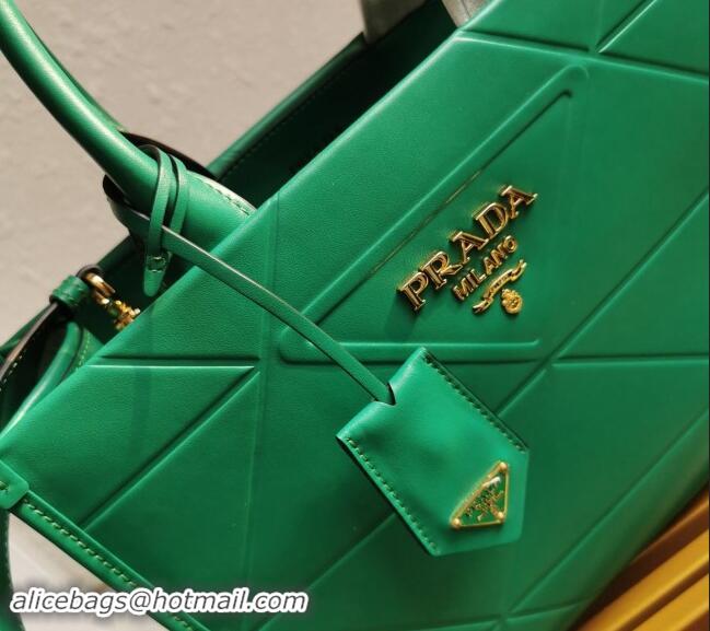 Best Price Prada Small Leather Symbole Tote Bag with Topstitching 1BA379 Green 2023