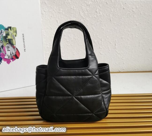 Top Grade Prada Small nappa-leather tote bag with topstitching 1BG451 Black 2023