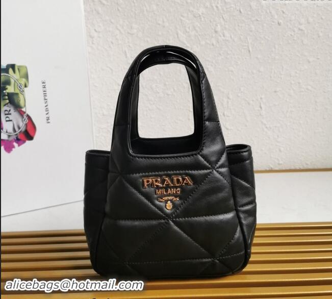 Top Grade Prada Small nappa-leather tote bag with topstitching 1BG451 Black 2023