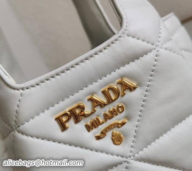 Buy Discount Prada Small nappa-leather tote bag with topstitching 1BG451 White 2023