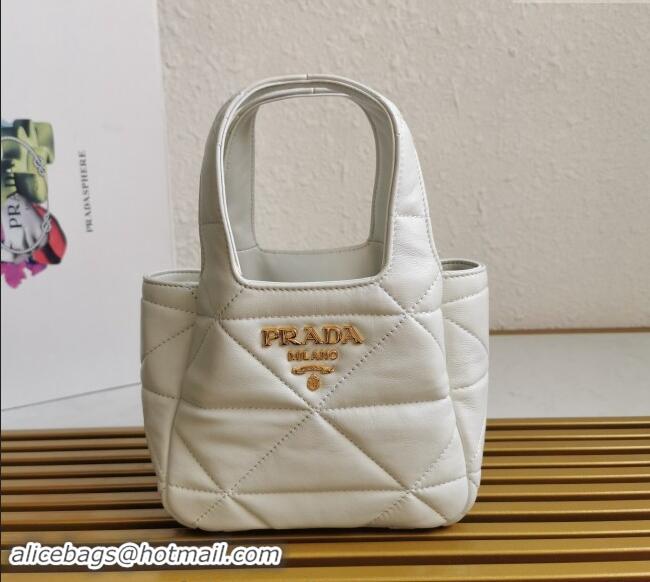 Buy Discount Prada Small nappa-leather tote bag with topstitching 1BG451 White 2023