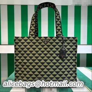 Well Crafted Prada Symbole tote bag in embroidered fabric 2VG106 Black/Ivy Green 2023