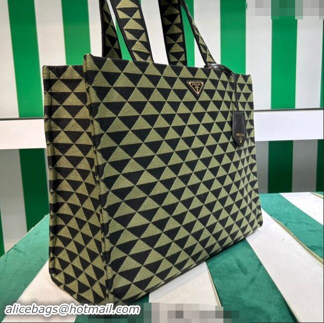 Well Crafted Prada Symbole tote bag in embroidered fabric 2VG106 Black/Ivy Green 2023