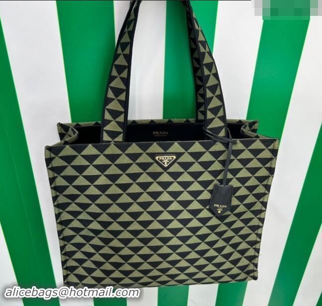 Well Crafted Prada Symbole tote bag in embroidered fabric 2VG106 Black/Ivy Green 2023