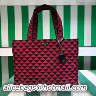 Luxury Cheap Prada Symbole tote bag in embroidered fabric 2VG106 Black/Cherry Red 2023