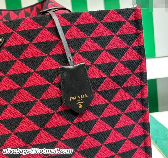 Luxury Cheap Prada Symbole tote bag in embroidered fabric 2VG106 Black/Cherry Red 2023