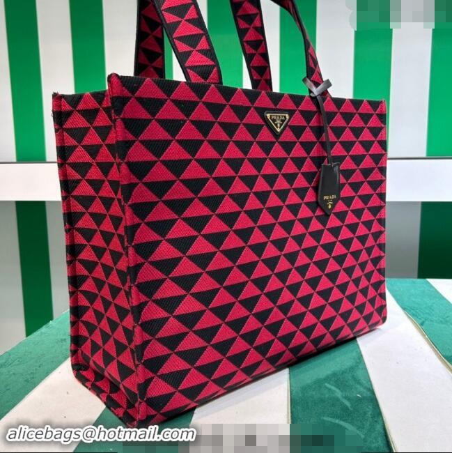 Luxury Cheap Prada Symbole tote bag in embroidered fabric 2VG106 Black/Cherry Red 2023