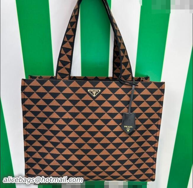 Inexpensive Prada Symbole tote bag in embroidered fabric 2VG106 Black/Burnt Sienna Brown 2023