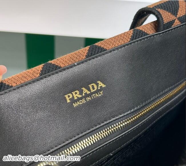 Inexpensive Prada Symbole tote bag in embroidered fabric 2VG106 Black/Burnt Sienna Brown 2023