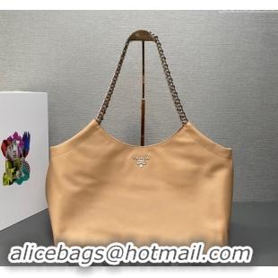 Top Design Prada Leather Tote Bag with Chain 1BA638 Beige 2023