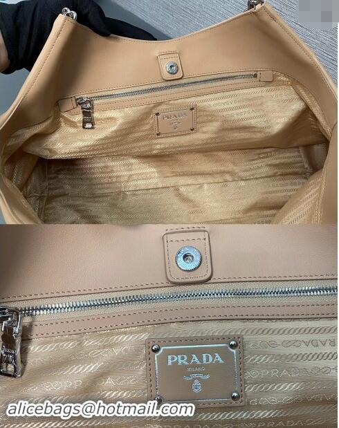 Top Design Prada Leather Tote Bag with Chain 1BA638 Beige 2023