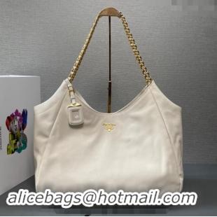 Top Grade Prada Calfskin Tote Bag with Chain 1BA638 White 2023