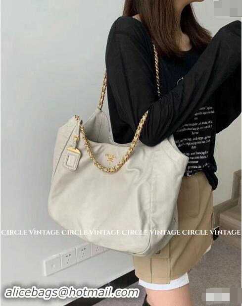 Top Grade Prada Calfskin Tote Bag with Chain 1BA638 White 2023