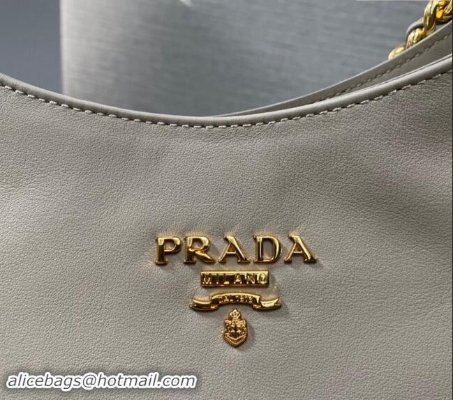 Luxury Discount Prada Calfskin Tote Bag with Chain 1BA638 Light Grey 2023