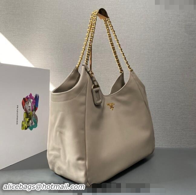 Luxury Discount Prada Calfskin Tote Bag with Chain 1BA638 Light Grey 2023