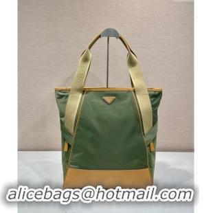 Well Crafted Prada Re-Nylon and leather tote bag 2VG119 Green/Brown 2024