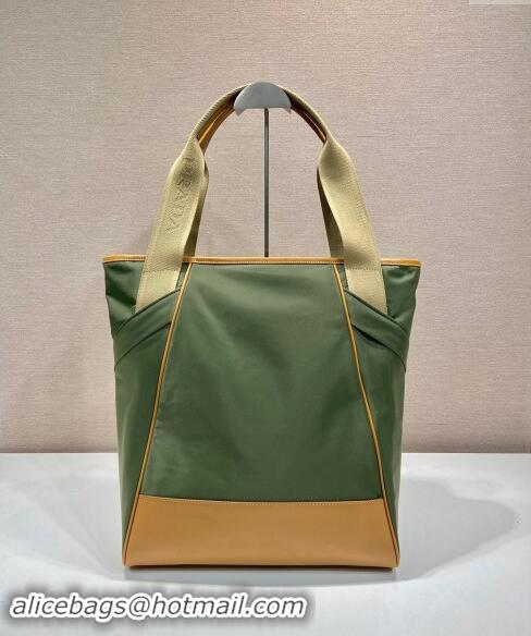 Well Crafted Prada Re-Nylon and leather tote bag 2VG119 Green/Brown 2024