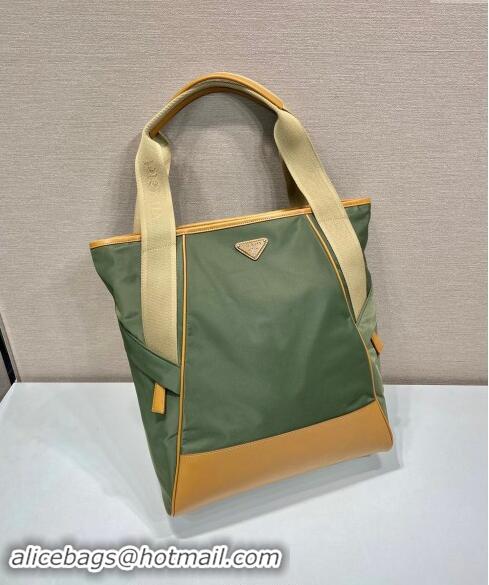 Well Crafted Prada Re-Nylon and leather tote bag 2VG119 Green/Brown 2024