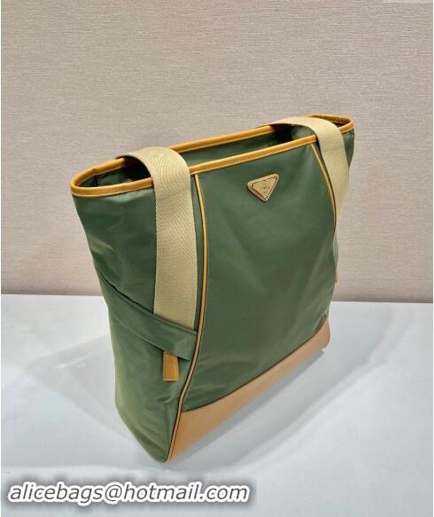 Well Crafted Prada Re-Nylon and leather tote bag 2VG119 Green/Brown 2024