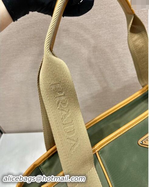 Well Crafted Prada Re-Nylon and leather tote bag 2VG119 Green/Brown 2024