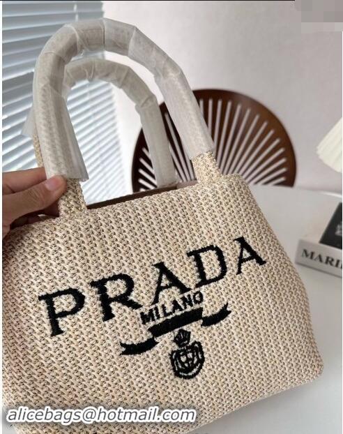 Grade Design Prada Small Straw Tote bag 0820 Beige/Black 2024