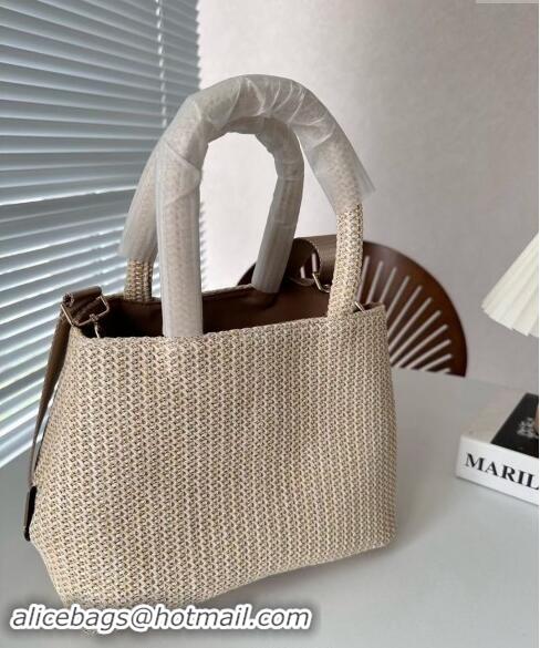 Grade Design Prada Small Straw Tote bag 0820 Beige/Black 2024