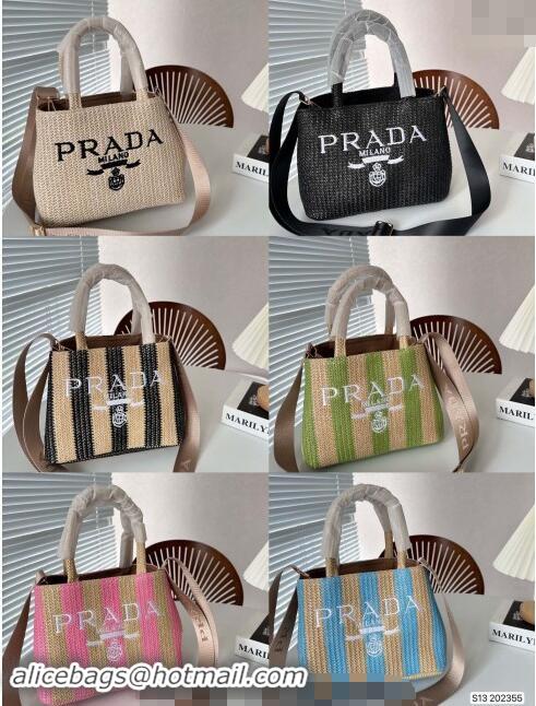 Grade Design Prada Small Straw Tote bag 0820 Beige/Black 2024