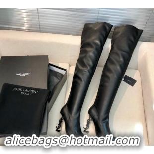 Purchase Saint Laurent STRETCH-FIT Leather Over-the-knee High Boots with 10cm YSL Heel Black 010010