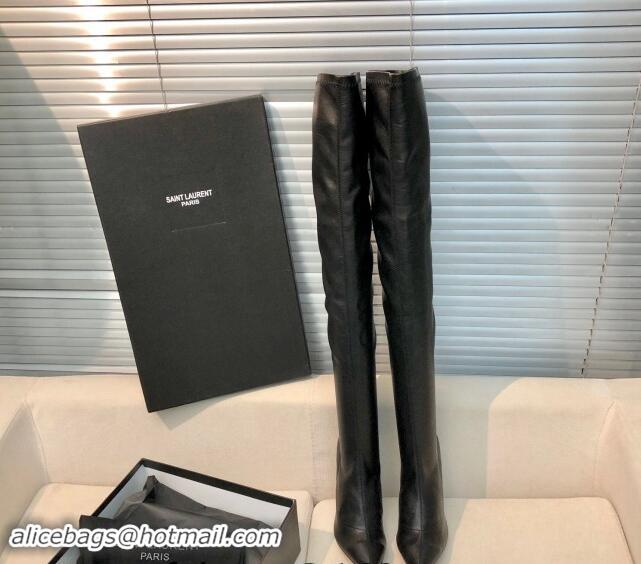 Purchase Saint Laurent STRETCH-FIT Leather Over-the-knee High Boots with 10cm YSL Heel Black 010010