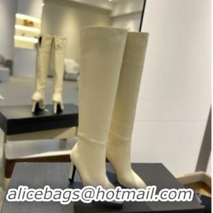 Best Grade Saint Laurent Calfskin Leather Over-the-knee High Boots 9.5cm White 010012 