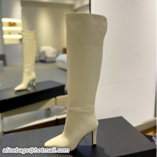 Best Grade Saint Laurent Calfskin Leather Over-the-knee High Boots 9.5cm White 010012 